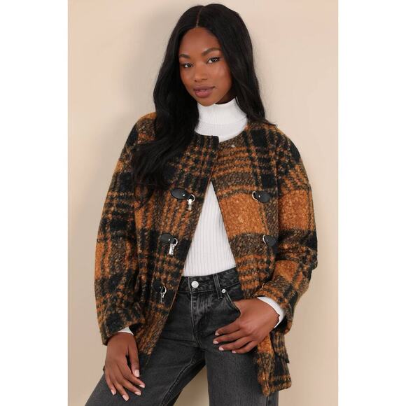 Native Youth Boucle Toggle Checked Jacket - Picture 1 of 8